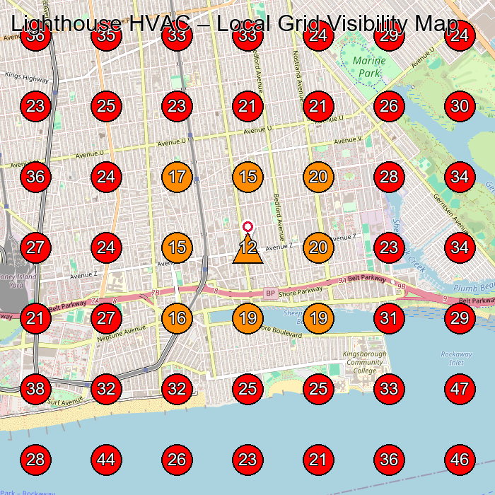 Lighthouse HVAC GeoGrid visibility map for Hvac Contractor in Brooklyn